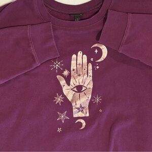 Torrid Plum Celestial Sweatshirt with Mystical Hand Design 1X